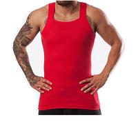 Different Touch 2 Pack Men's Tank Tops Square Cut Muscle Rib A-Shirts, Red, Medium