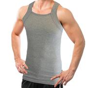 Different Touch Men Cotton Tank Top Square Cut Muscle Rib A-Shirt, Grey, Large