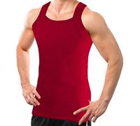 Different Touch Men Cotton Tank Top Square Cut Muscle Rib A-Shirt, Red, S
