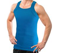Different Touch Men Cotton Tank Top Square Cut Muscle Rib A-Shirt, Turquoise, XL
