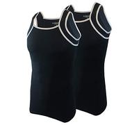 Different Touch Men's G-unit Style Tank Tops Square Cut Muscle Rib A-Shirts, Pack of 2, Black W/Grey Trim, S