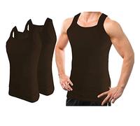 Different Touch Men's G-unit Style Tank Tops Square Cut Muscle Rib A-Shirts, Pack of 2 - Brown - Large