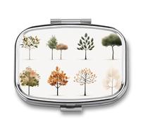 Different Tree Types Pill Case 2 Compartment Small Pill Box Compact Travel Daily Medicine Organizer Portable Medicine Vitamin Container Fish Oil and Supplement Storage