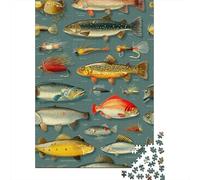 Different Types of Fish Jigsaw Puzzles for Adults 1000 Piece Different Types of Fly Fishing Lures Jigsaw Puzzle for Adults Wood Puzzle Educational Games Family Decoration Challenging Therapeutic Fun 1