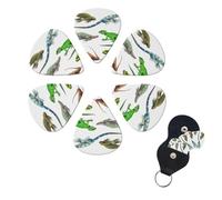 Different Types of Lizard Guitar Picks 6 Pack, 0.71mm Thickness Celluloid Bass Pick with Leather Guitar Pick Holder Keychain Abstract Art Pics Plectrum for Acoustic Electric Guitar, Ukulele, Bass