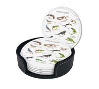 Different Types Of Lizard Personalised Round Coaster Set Of 6 With Holder, Print Water-Resistant Leather Non-Slip Drink Coaster