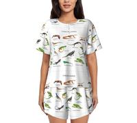Different Types Of Lizard Womens Pajama Sets Comfy Short Sleeve Sleepwear Tops And Shorts Cute Pjs 2 Piece Lounge Set S-Xxl, Black, S