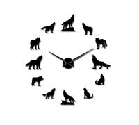 Different Wolf Pose DIY Wall Clock Modern Howling Wolf Frameless Wall Watch Wildlife Animal Giant 3D Mirror Wall Sticker(Black,27inch)