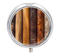 Different Wood Grains Pill Case 3 Compartment Portable Pill Box Daily Round Pill Organizer for Pocket Purse Daily Medicine Container to Hold Vitamins Fish Oil Travel Gifts