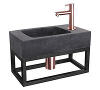 Differnz Bombai Black Fountain Set - Natuursteen - Kraan Right Rood Koper - Met Handdoekrek - 40 x 22 x 9 cm