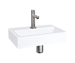 Differnz Flat Wash Basin Ceramic White Straight Fitting Matt Chrome Complete Set 38 x 24 x 7 cm