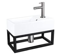 Differnz Force Washbasin with Towel Rail - Ceramic White - Straight Fitting Chrome Matt - Complete Set - 40 x 22 x 11.5 cm