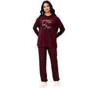 DIFFERRENT CLOTHING Silent Night Christmas Pyjama Set, Wine Red Hooded Top with Script, Polka Dot Bottoms, Loungewear (UK, Alpha, L, Regular, Regular, Wine)