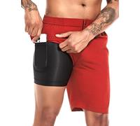 difficort Mens Swim Trunks with Compression Liner 9" Zipper Fly Bathing Suits Quick Dry Swimming Shorts with Zipper Pockets, 1 Pack/ Wine Red, 38