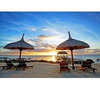 Difficult Jigsaw Puzzles for Adults 200 Pieces Mauritius Sunset Island Sea Palm Trees Tropics 35x25CM