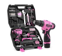 DIFFLIFE 147 Piece Pink Power Drill Drivers Tool Set with 12V Cordless Drill, Professional Household Home Tools Kit Set, DIY Pink Electric Drill Cordless Hand Tool Box for Women