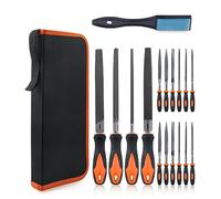 DIFFLIFE 17 Piece File Set Tool Set, Precision Flat/Triangle/Half-Round/Round Large File and 12pcs Needle Files/1 Brush File Set (17 Piece)