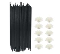 Diffuser Sticks 50 Pcs Black Fiber Refills Sticks with 10 Aromatherapy Flowers, Essential Oil Aroma Diffuser Replacements Stick for Home Office Hotel Wedding Deco (25cmx3mm)