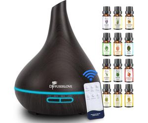 Diffuserlove Humidifier Essential Oil Diffuser 500ML Remote Control Cool Mist Aromatherapy Diffuser with Waterless Auto Shut-Off 7 Colour Changing LED Lights for Office Home Bedroom