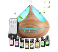 Diffusers 500ML with 8 Essential Oils Set, Aromatherapy Diffusers Air Freshener,Essential Oil Diffuser with Remote Control, 4 Timer and Waterless Auto-Off Cool Mist for Bedroom