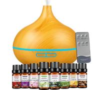 Diffusers 500ML with 8 Essential Oils Set - Essential Oil Diffuser with Remote Control - Aromatherapy Oil Diffusers With 7 LED Lights - Ultrasonic Cool Mist - For Home Bedroom Office - Wood Grain