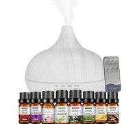 Diffusers 500ML with 8 Essential Oils Set - Essential Oil Diffuser with Remote Control - Aromatherapy Oil Diffusers With 7 LED Lights -Silver Ultrasonic Cool Mist - For Home Bedroom Office