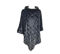 Diffusion Ladies Women's Winter Faux Fur Poncho Plus Size Warm Neck Cape Long Coat Jacket (Black)