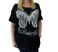 Diffusion Women's Ladies Cold Shoulder Butterfly Top T-Shirt Sleeveless Baggy Top Blouse Plus Size (Red)