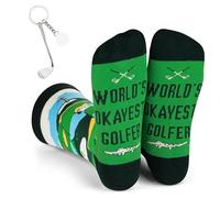 Difistik Golf Gift Set, Novelty Golf Socks and Keyring with Club & Ball | Golf Accessories for Men Cotton Funny Funky Socks | Golf Presents for Dad Grandpa | Casual Personalised Socks