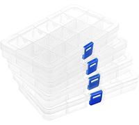 DIFIT 15 Grids Clear Plastic Storage Containers with Lids Adjustable Dividers Small Tool Box Fishing Tackle Box Jewelry Organizer for Organizer Earring Beads Tackle, Set of 4