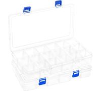 DIFIT 18 Grids Clear Plastic Storage Containers with Lids Adjustable Dividers Small Tool Box Fishing Tackle Box Jewelry Organizer for Organizer Earring Beads Tackle, Set of 2