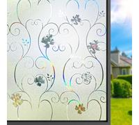 DIFIT 3D Rainbow Effect Window Film 60 x 200 cm, Floral Pattern Blackout Window Film Decorative Anti-UV Film Electrostatic Stained Glass Window Breeze View Window for Home, Office