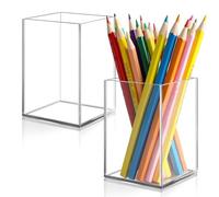 DIFIT Pen Pot, 2PC Acrylic Pen Holder for Desk, Clear Makeup Brush Holder, Makeup Brush Organiser, Pencil Pot for Office/Learning/School/Home