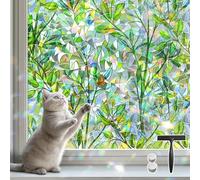 DIFIT Stained Glass Window Film, Green Leaf Pattern Window Film Privacy, Static Cling without Glue Anti UV Decorative Privacy Films for Glass Windows for Home, Office 60x200cm