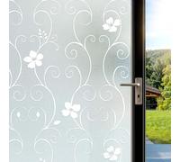 DIFIT Window Film Privacy Film for Glass Windows Frosted Window Films Flower Patterned Static Cling UV Blocking Opaque Glass Films for Home Bathroom (White Flower, 44.3x200cm)