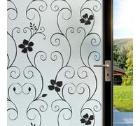 DIFIT Window Film Privacy Film for Glass Windows Frosted Window Films Flower Patterned Static Cling UV Blocking Opaque Glass Films for Home Office Bathroom (Black Flower, 44.3x200cm)