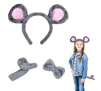DIFLAX 3 Pieces Mouse Costume Set, Grey Mouse Costume, Accessories Mouse, Ears Mouse, Tail Mouse, Plush, for Carnival, Halloween, Child (Grey)