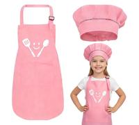 DIFLAX Chef's Hat Children's Pink Children's Apron with Pocket Baker's Hat Cotton Adjustable Kitchen Uniform Kids Baking Set for Cooking Baking Party Gifts Home Kitchen School Restaurant (Pink)