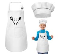 DIFLAX Chef's Hat Children's White Children's Apron with Pocket Baker's Hat Cotton Adjustable Kitchen Uniform Children's Baking Set for Cooking Baking Party Gifts Home Kitchen School and Restaurant