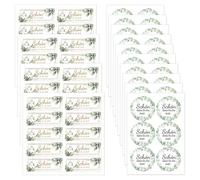 DIFLAX Pack of 100 Stickers "Schön, dass du da bist" Wedding Favours Stickers, Eucalyptus Chocolate Stickers, for Birthdays, Christenings, Communion, for Kisses Chocolates (40 Rectangular + 60 Rounds)