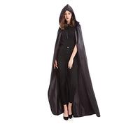 DIFLY 59-inch Satin Hooded Cape Unisex Halloween Cloak Devil Witch Wizard Halloween Christmas Cosplay (Black)(Size: L)