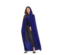 DIFLY 59 inch Velvet Hooded Cape Unisex Halloween Cloak for Devil Witch Wizard Halloween Christmas Cosplay, Blue, L