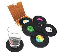 DIFLY 6 PCS Retro CD Record Vinyl Coasters Cup Mat for Coffee Drink Tableware Non-Slip Coasters