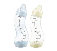Difrax Anti-Colic Baby Bottle Set 0-6 Months - Newborn Baby Bottle/Breastfeeding Feeding Bottle - Easy Acceptance - 2 x Small Bottles - White & Light Blue