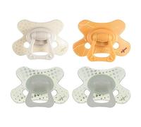Difrax Dummy 12+ Months - Newborn Dummy with Silicone Nipple - Beige & Yellow + Glow in the Dark - 4 Pieces
