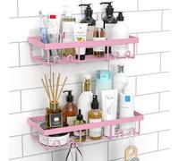 DIFULI Shower Caddy Shelf Organiser 2 Pack, No Drill Pink Shower Shelves,Self Adhesive Bathroom Caddy, Shower Storage Accessories