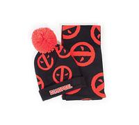 Difuzed Unisex Deadpool Symbol Bobble & Scarf Gift Set Beanie Hat, Multicoloured, One Size UK