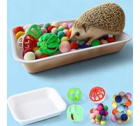 Dig-Box Tray For Hedgehog Cage With Ball Toy, Funny Dig-Box Tray Toys for Hedgehogs, Ball Bell Toy for Hamster Ferret Kitten Cat, Hedgehog Accessories, Small Animal Accessories (White, 8.4*5.9*1.6in)