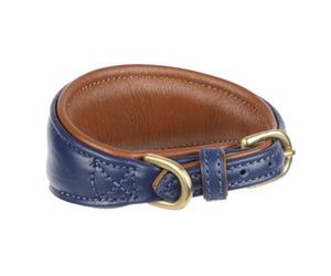 Digby & Fox Leather Padded Greyhound Dog Collar Navy (L - Neckline: 35Cm-39Cm)