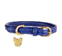 Digby & Fox Rolled Leather Dog Collar - Navy - Size: Medium